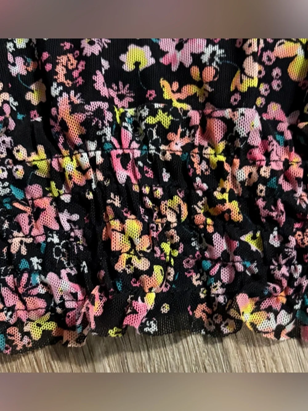 Justice - Floral Ruffle Sleeve Mesh Peasant Top - Size XLG/16-18